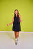 SSYS Black Pleated Back Collared V Neck Padded Active Dress