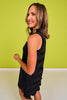 SSYS Black Pleated Back Collared V Neck Padded Active Dress