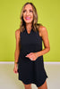 SSYS Black Pleated Back Collared V Neck Padded Active Dress
