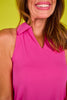 SSYS Hot Pink Pleated Back Collared V Neck Padded Active Dress