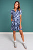SSYS Indigo Bloom Puff Short Sleeve Collared Scuba Dress