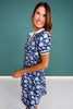 SSYS Indigo Bloom Puff Short Sleeve Collared Scuba Dress