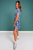 SSYS Indigo Bloom Puff Short Sleeve Collared Scuba Dress