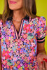 SSYS Neon Blooms Puff Short Sleeve Collared Scuba Dress