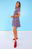 SSYS Red White and Navy Floral Puff Short Sleeve Collared Scuba Dress
