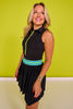 SSYS Black Zipper Pleated Skort Active Dress With Neon Blue and Green Stripes