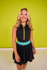 SSYS Black Zipper Pleated Skort Active Dress With Neon Blue and Green Stripes