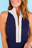 SSYS White Contrast Half Zip Active Dress In Navy