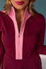 SSYS Long Sleeve Contrast Half Zip Active Dress In Maroon