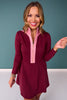 SSYS Long Sleeve Contrast Half Zip Active Dress In Maroon