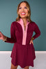 SSYS Long Sleeve Contrast Half Zip Active Dress In Maroon