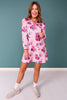 SSYS Scuba Drop Waist Ribbed Collar Long Sleeve Dress In Dusty Rose
