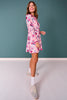 SSYS Scuba Drop Waist Ribbed Collar Long Sleeve Dress In Dusty Rose