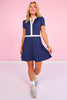 SSYS Navy Short Sleeve White Trim Active Dress