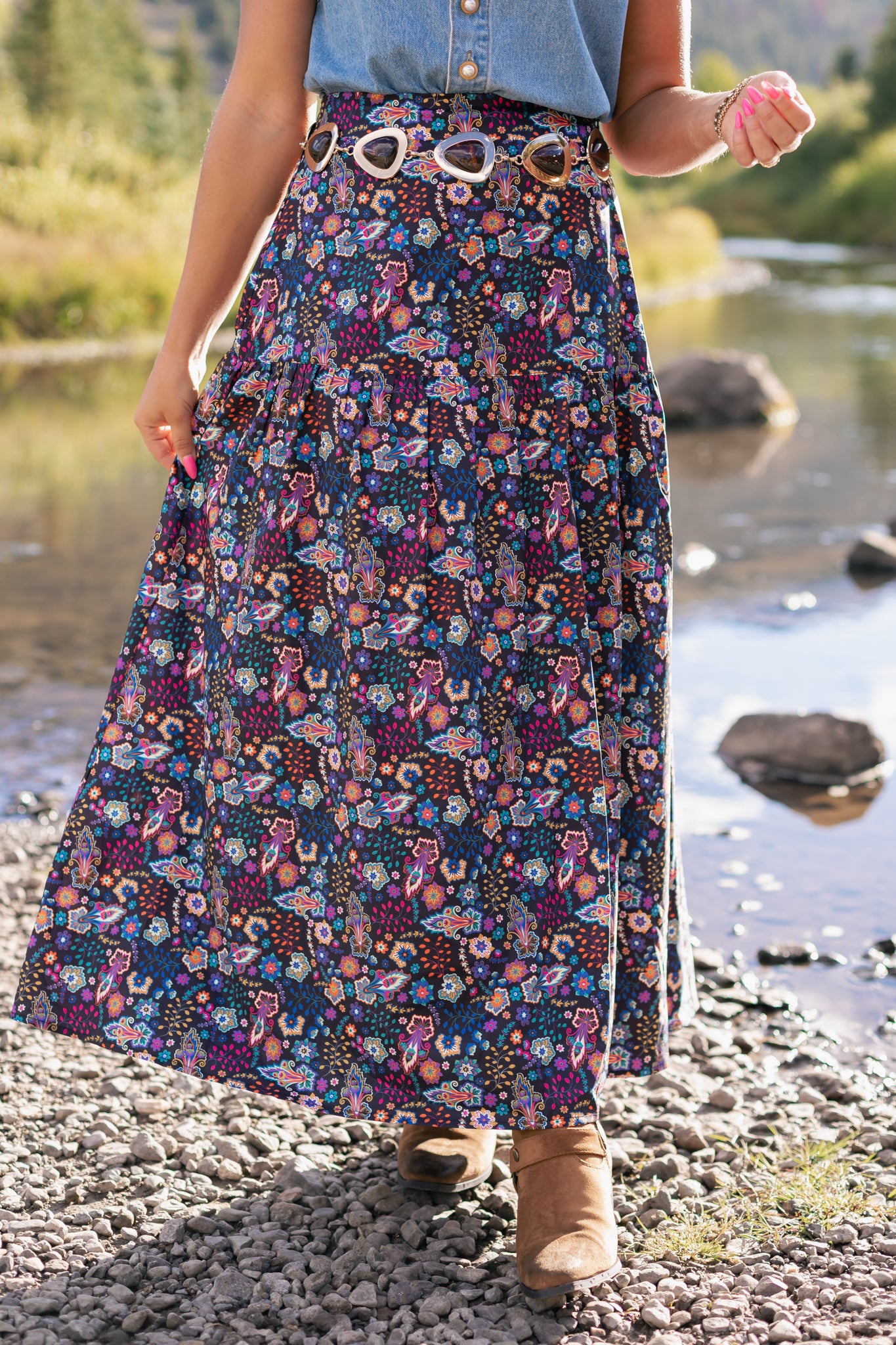SSYS Lilah Drop Waist Maxi Skirt In Twilight Floral