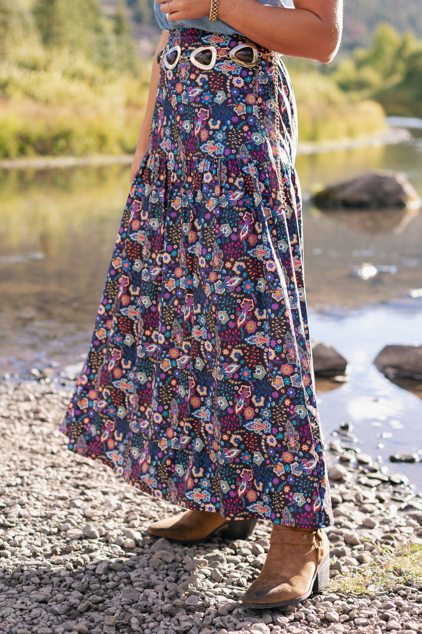 SSYS Lilah Drop Waist Maxi Skirt In Twilight Floral