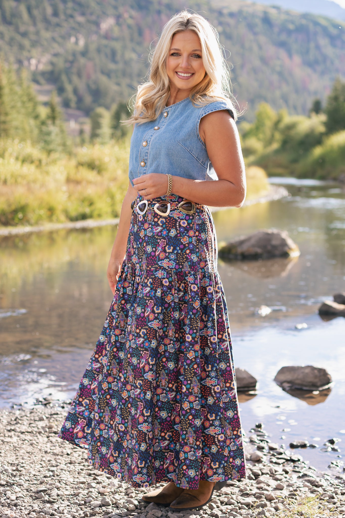 SSYS Lilah Drop Waist Maxi Skirt In Twilight Floral