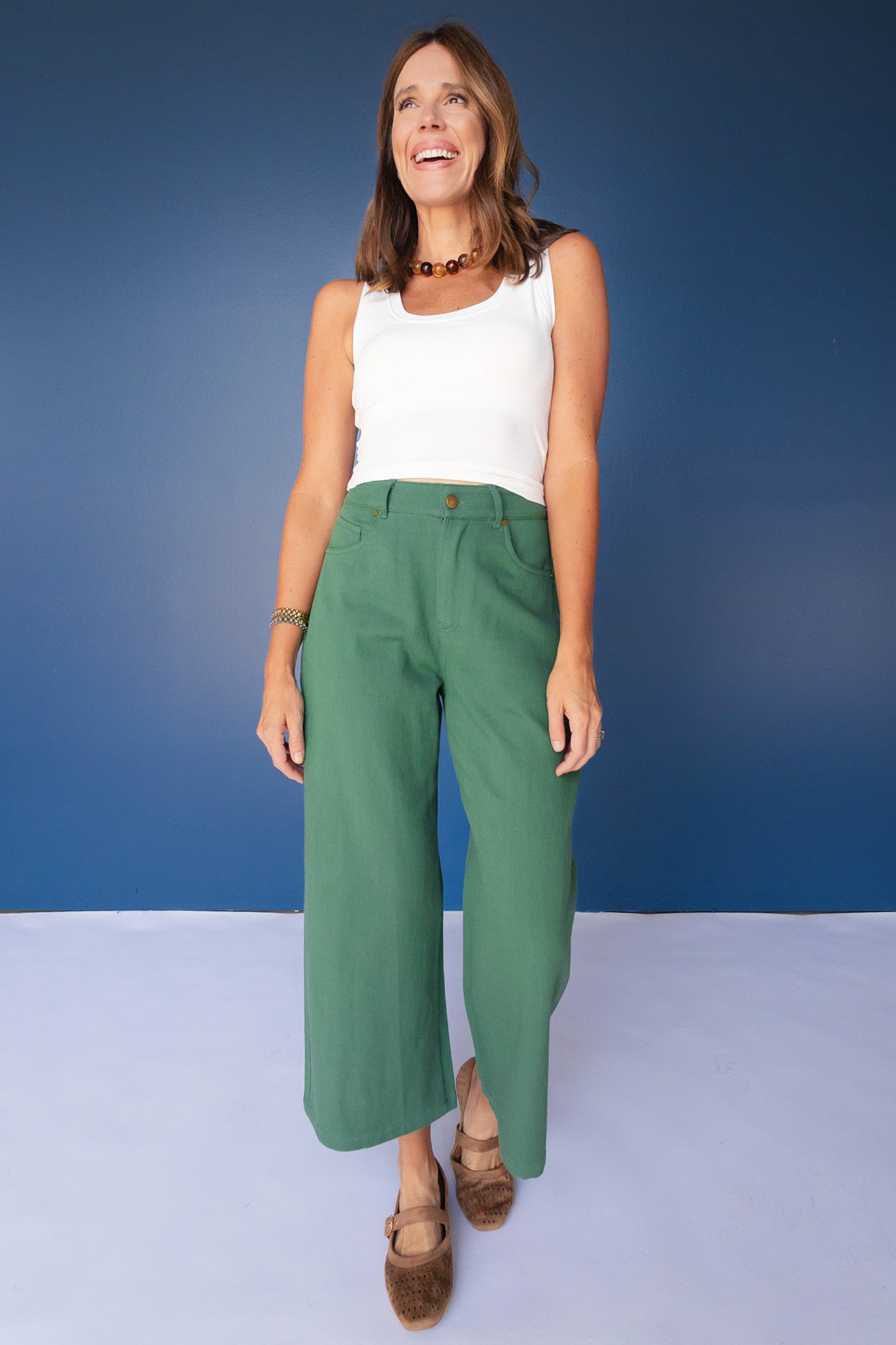 SSYS Cropped Victoria Wide Leg Jeans In Hunter