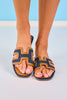 Tan Denim Cutout Slides