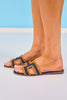 Tan Denim Cutout Slides