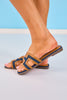 Tan Denim Cutout Slides