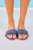 Blue Denim Linen Scallop Buckle Detail Slide Sandals