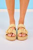 Beige Raffia Stone Buckle Double Strap Platform Sandals
