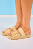 Beige Raffia Stone Buckle Double Strap Platform Sandals