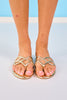 Gold Metallic Emblem Strap Thong Sandals