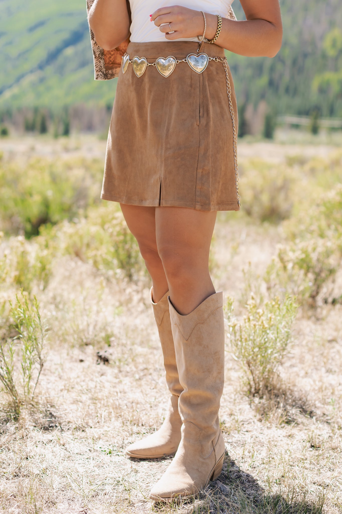 SSYS Demi Suede Slit Skort In Tan