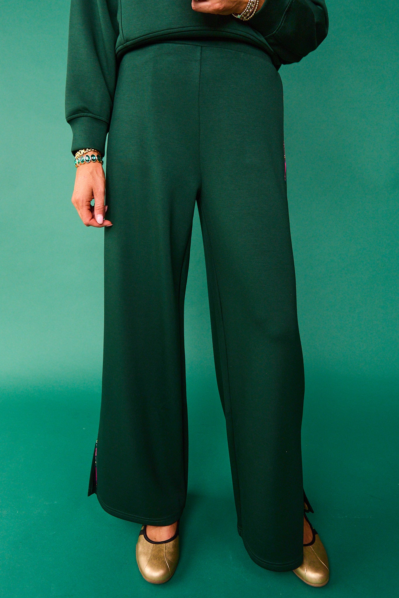 SSYS Tartan Piped Flat Front Air Wide Leg Pants In Hunter