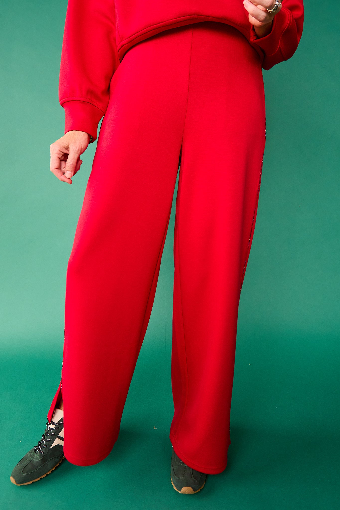 SSYS Tartan Piped Flat Front Air Wide Leg Pants In Red