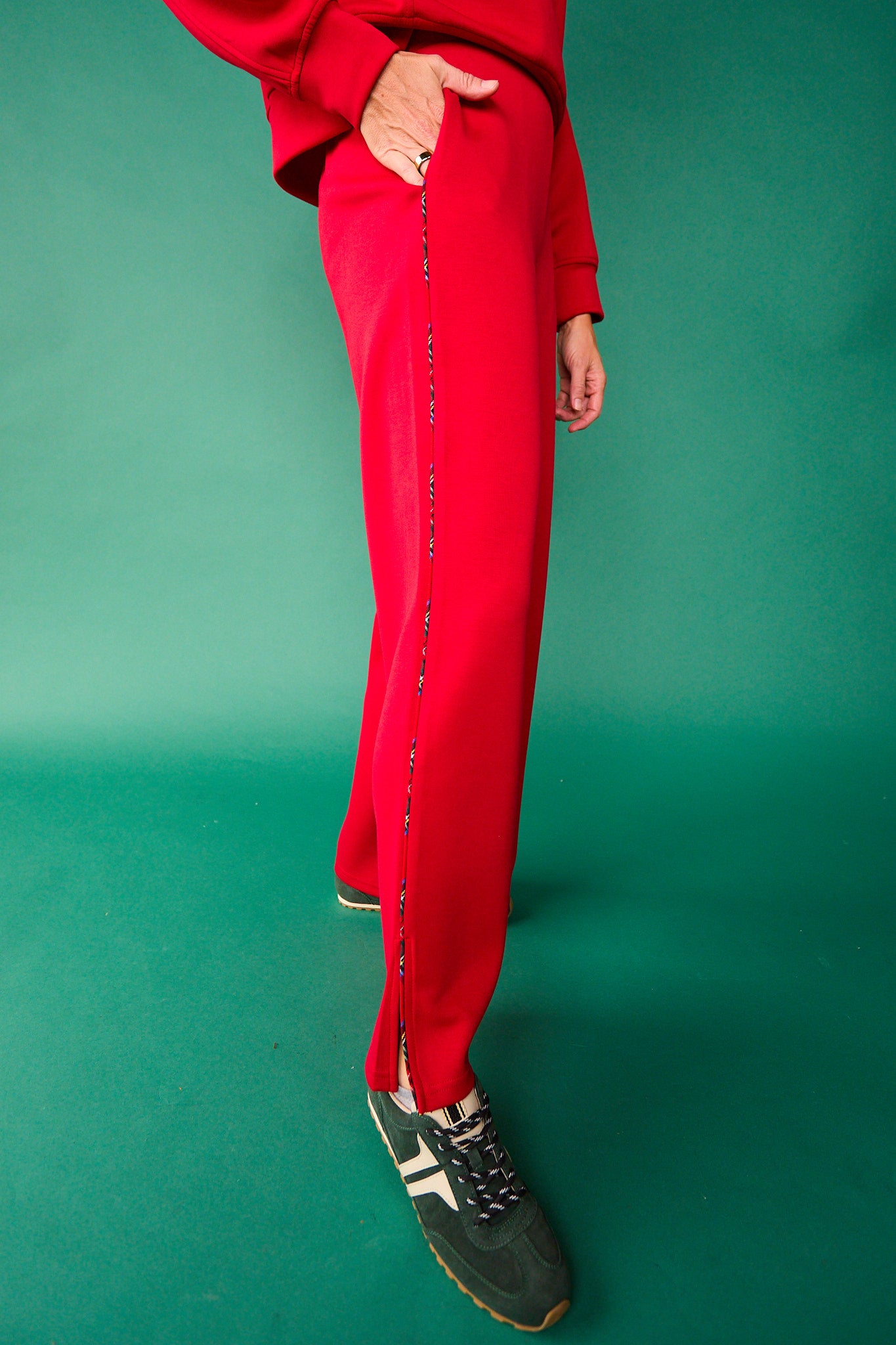 SSYS Tartan Piped Flat Front Air Wide Leg Pants In Red