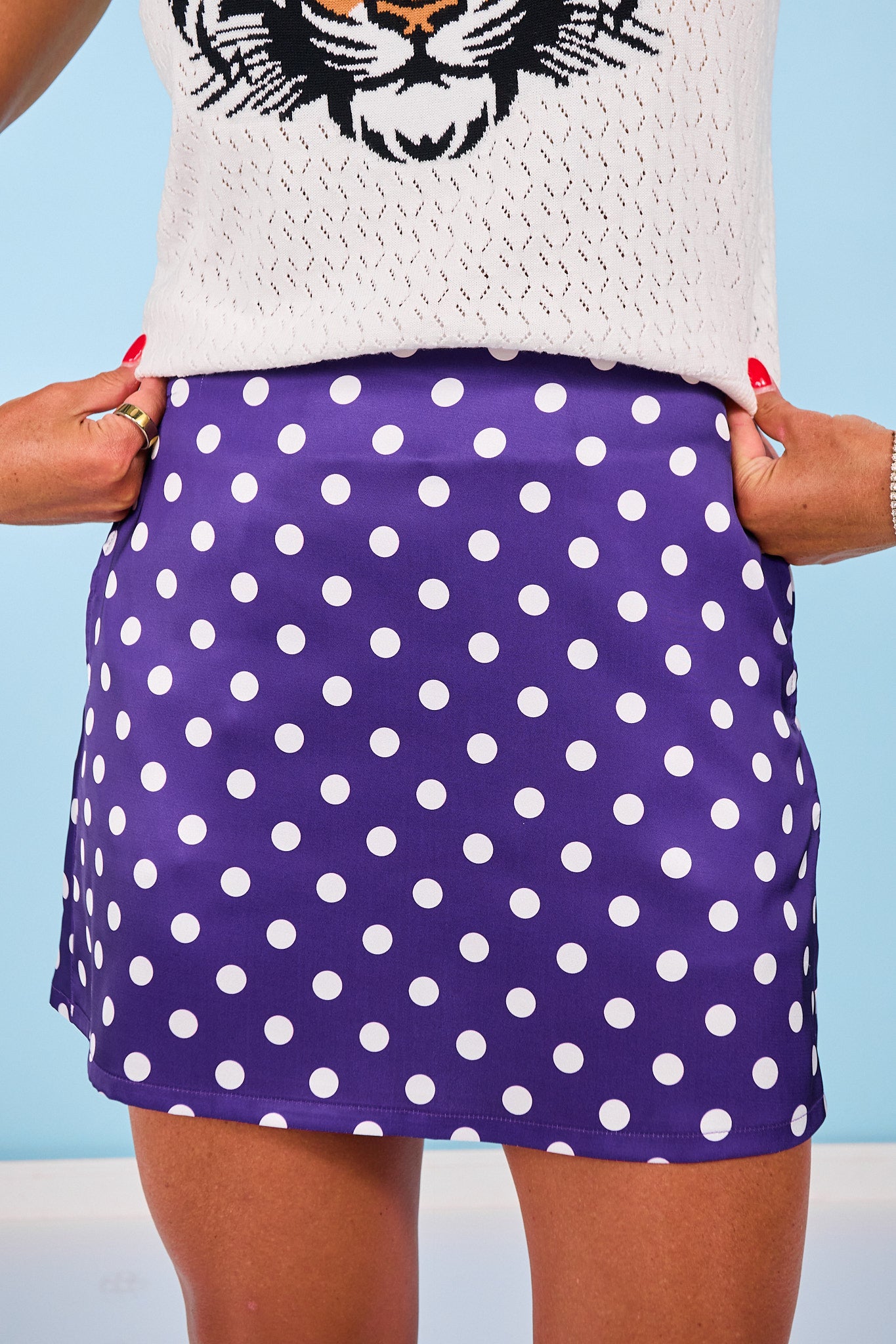 SSYS Jovie Ivory Polka Dot A Line Skort In Purple