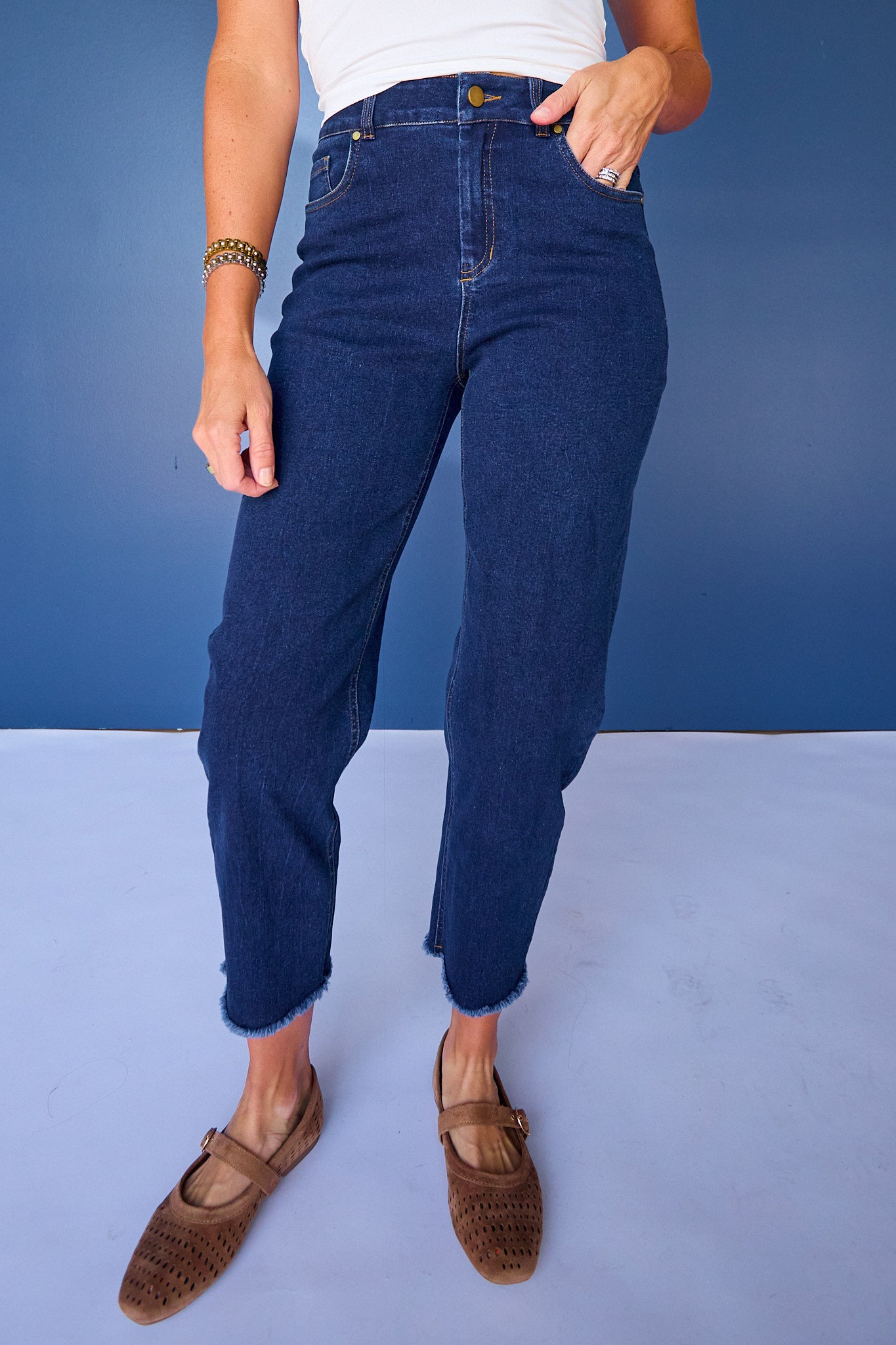SSYS Kitt Stretch Dark Denim Petite Barrel Jeans
