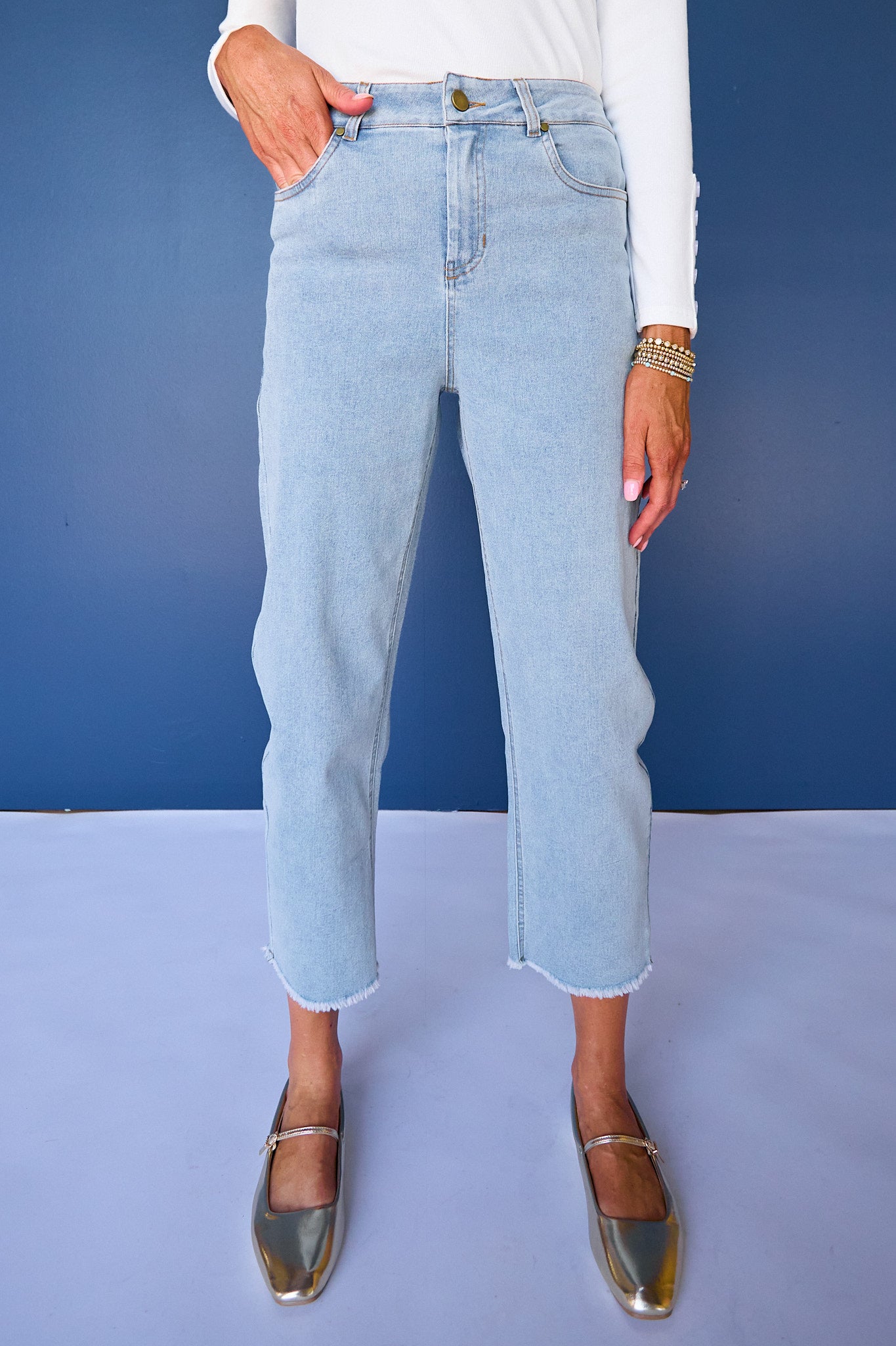 SSYS Kitt Stretch Light Wash Denim Petite Barrel Jeans