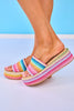 Pink Multi Woven Platform Slide Sandals
