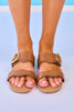 Tan Scallop Double Strap Buckle Sandals