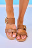 Tan Scallop Double Strap Buckle Sandals
