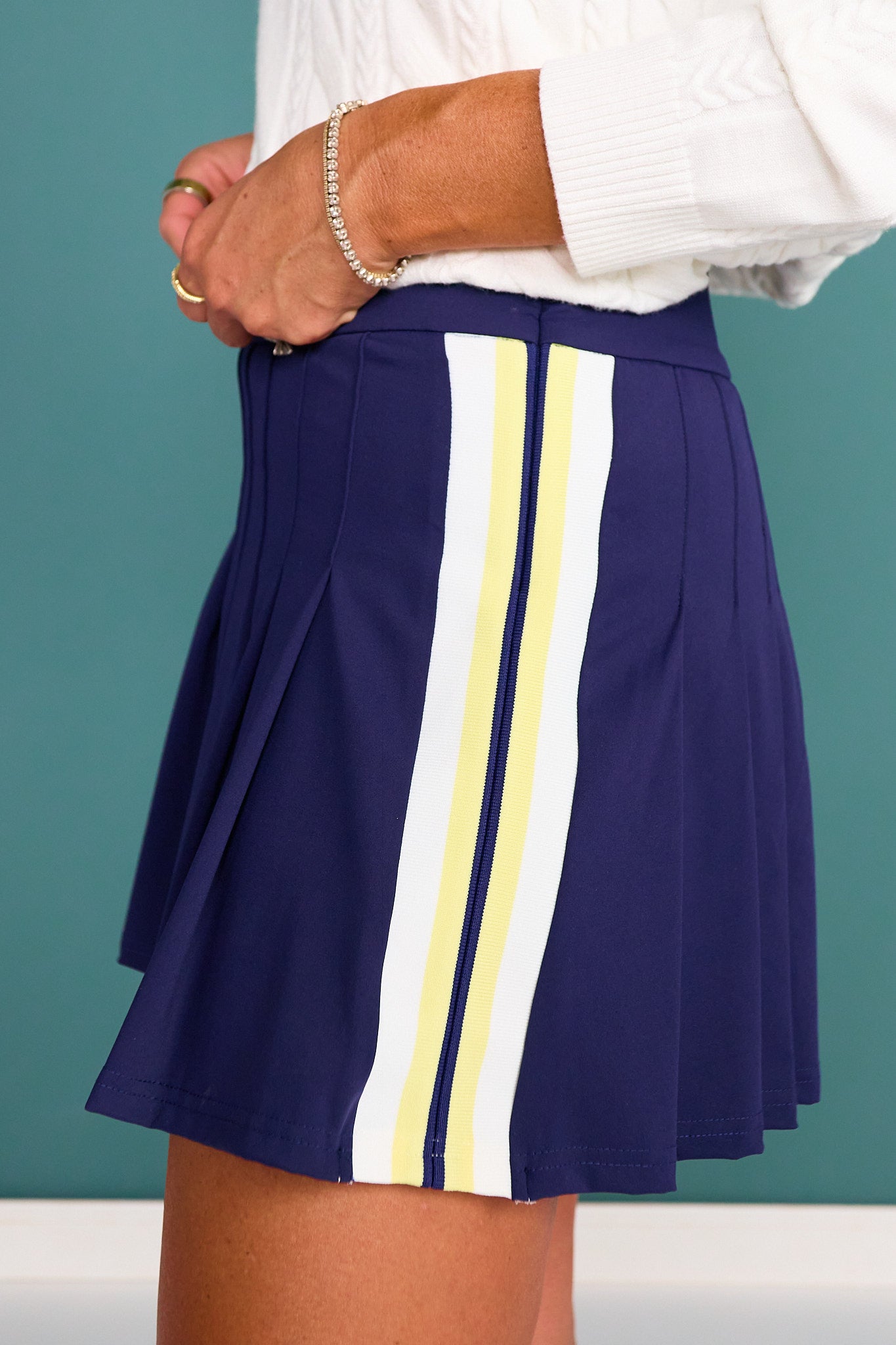 SSYS Pleated Pickleball Skort In Navy With Contrast Stripe