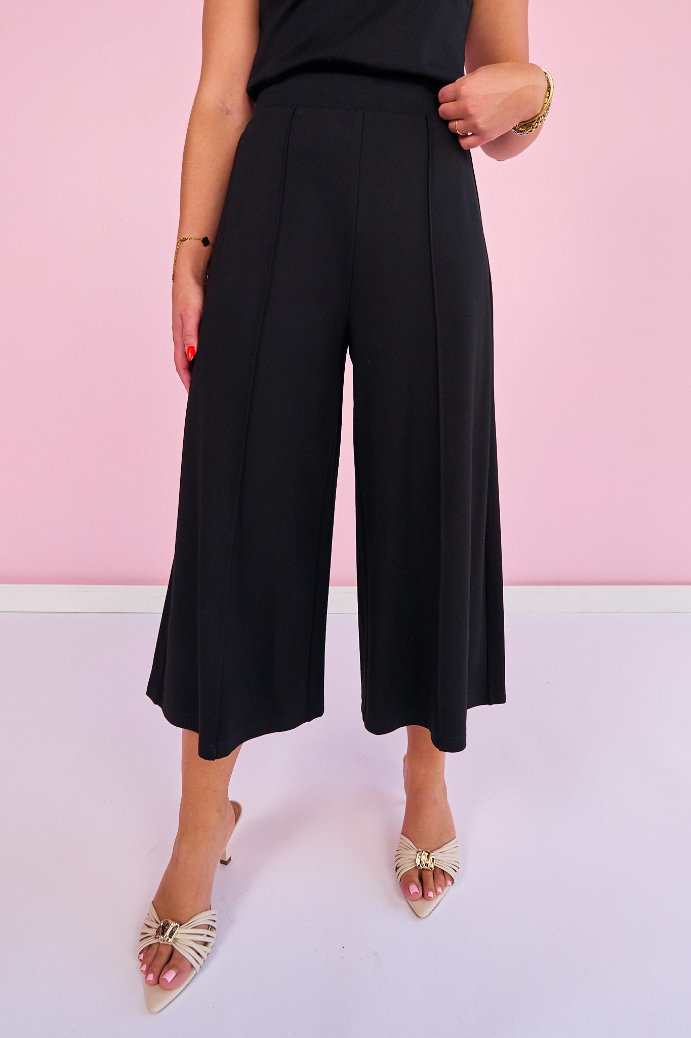 SSYS Lillian Ponte Cropped Wide Leg Pants In Black
