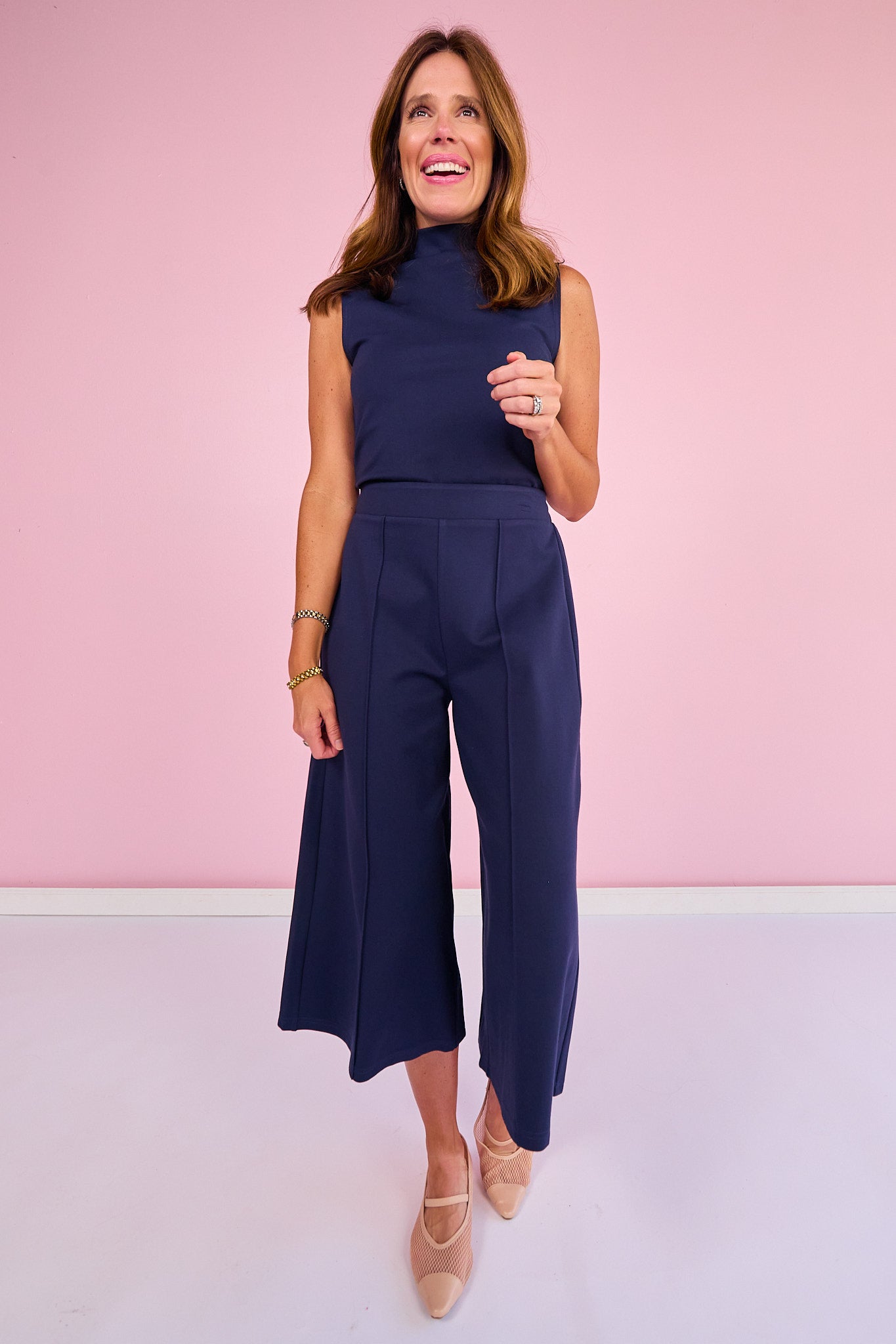 SSYS Lillian Ponte Cropped Wide Leg Pants In Navy