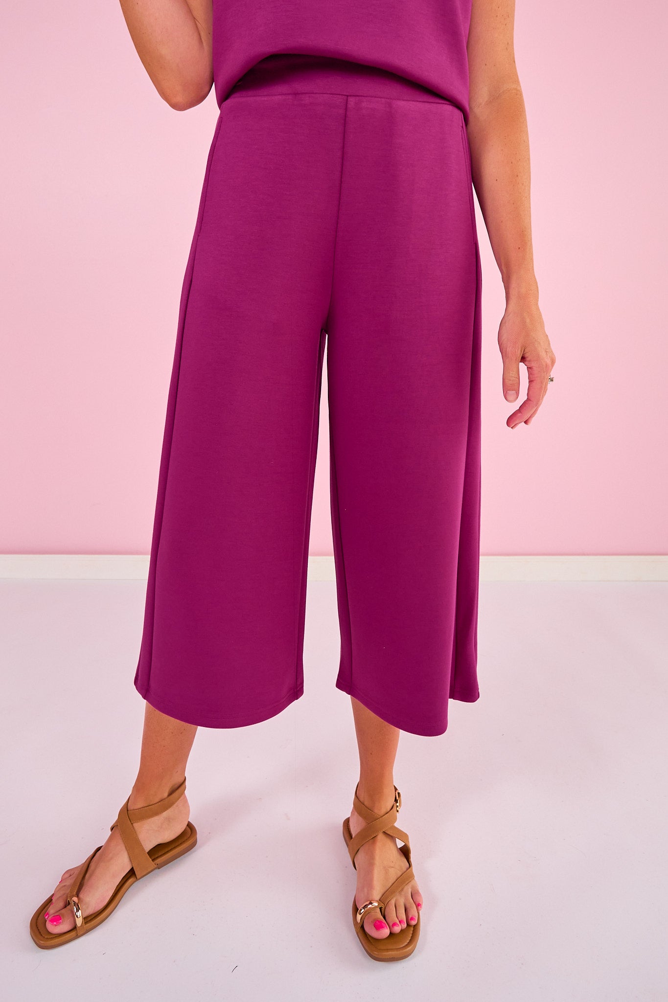 SSYS Flat Front Air Wide Leg Cropped Pants In Berry *FINAL SALE*