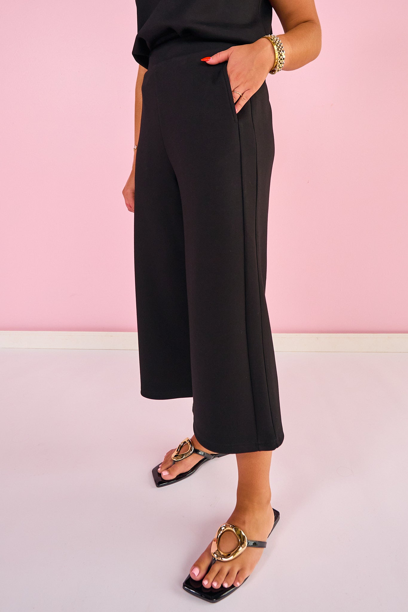 SSYS Flat Front Air Wide Leg Cropped Pants In Black *FINAL SALE*