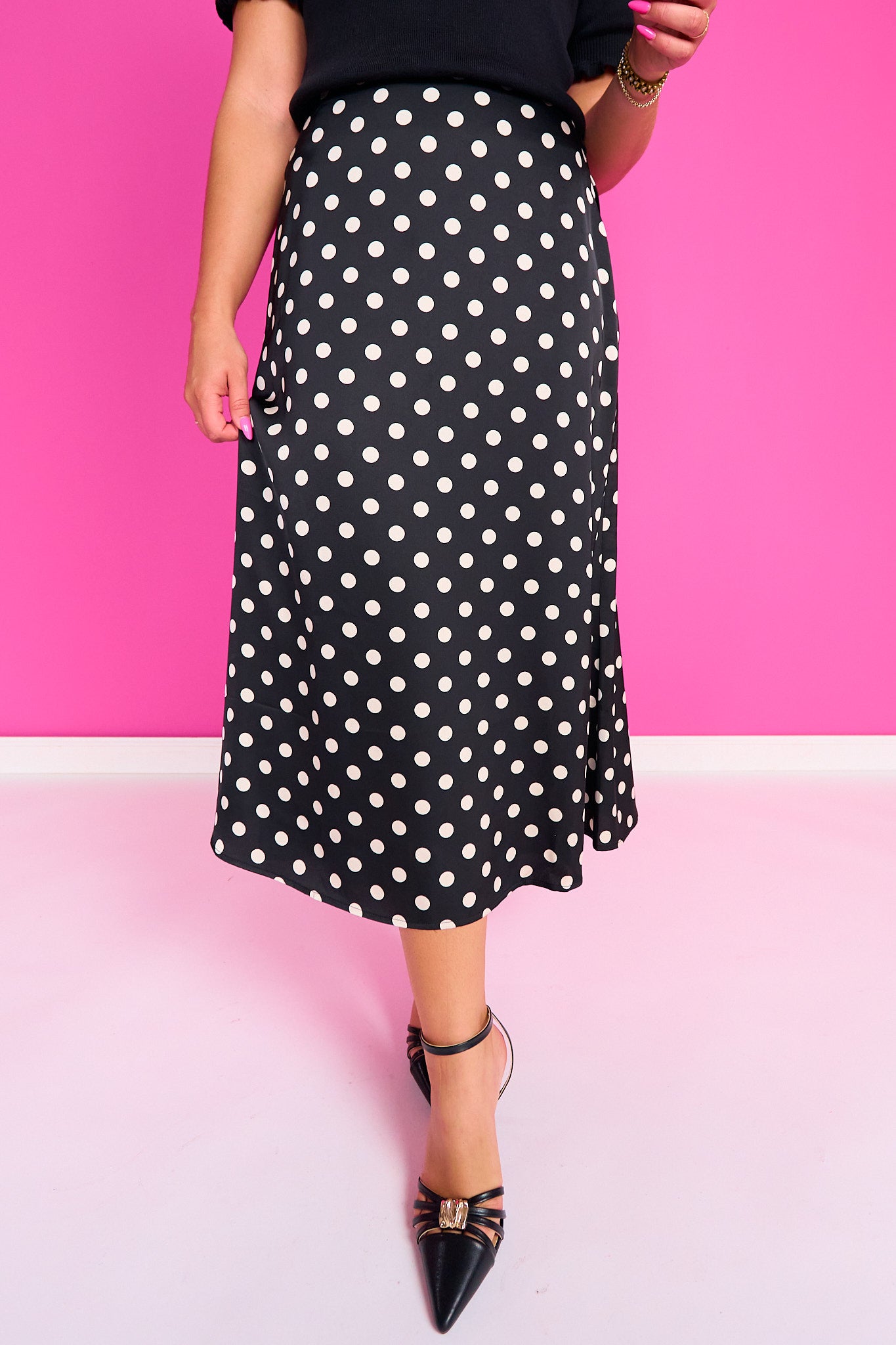 SSYS Jovie Polka Dot Midi Skirt In Black