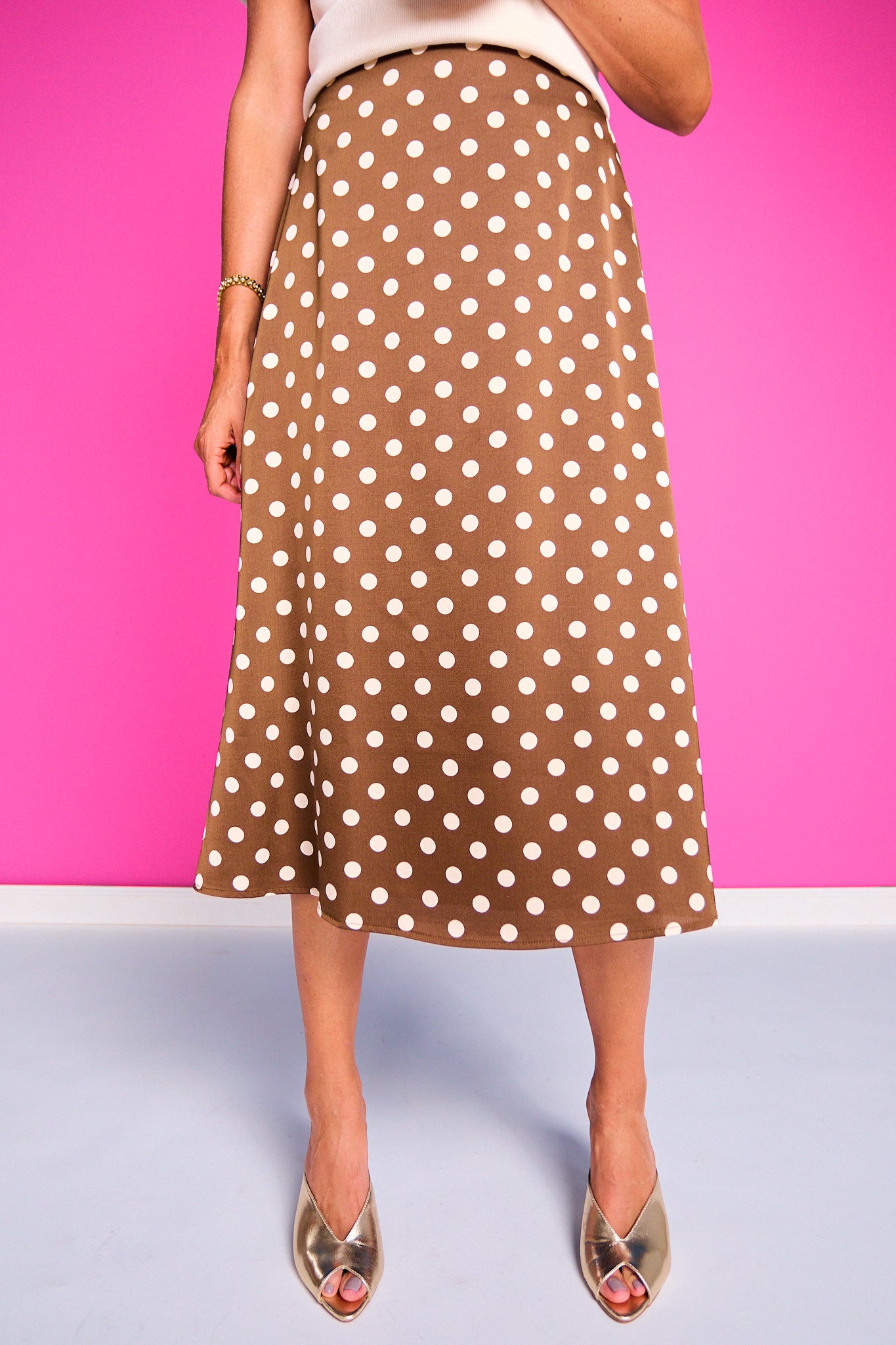 SSYS Jovie Polka Dot Midi Skirt In Brown