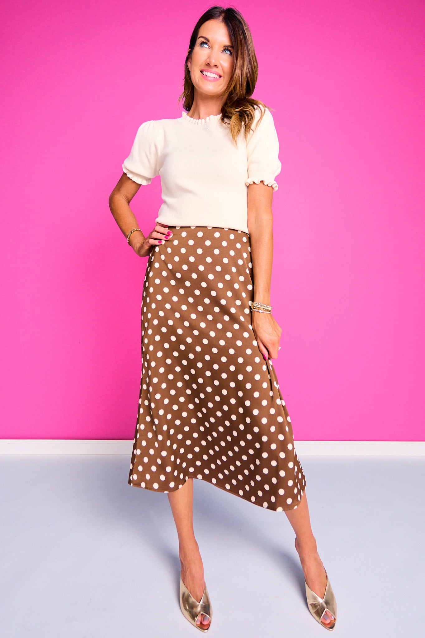 SSYS Jovie Polka Dot Midi Skirt In Brown