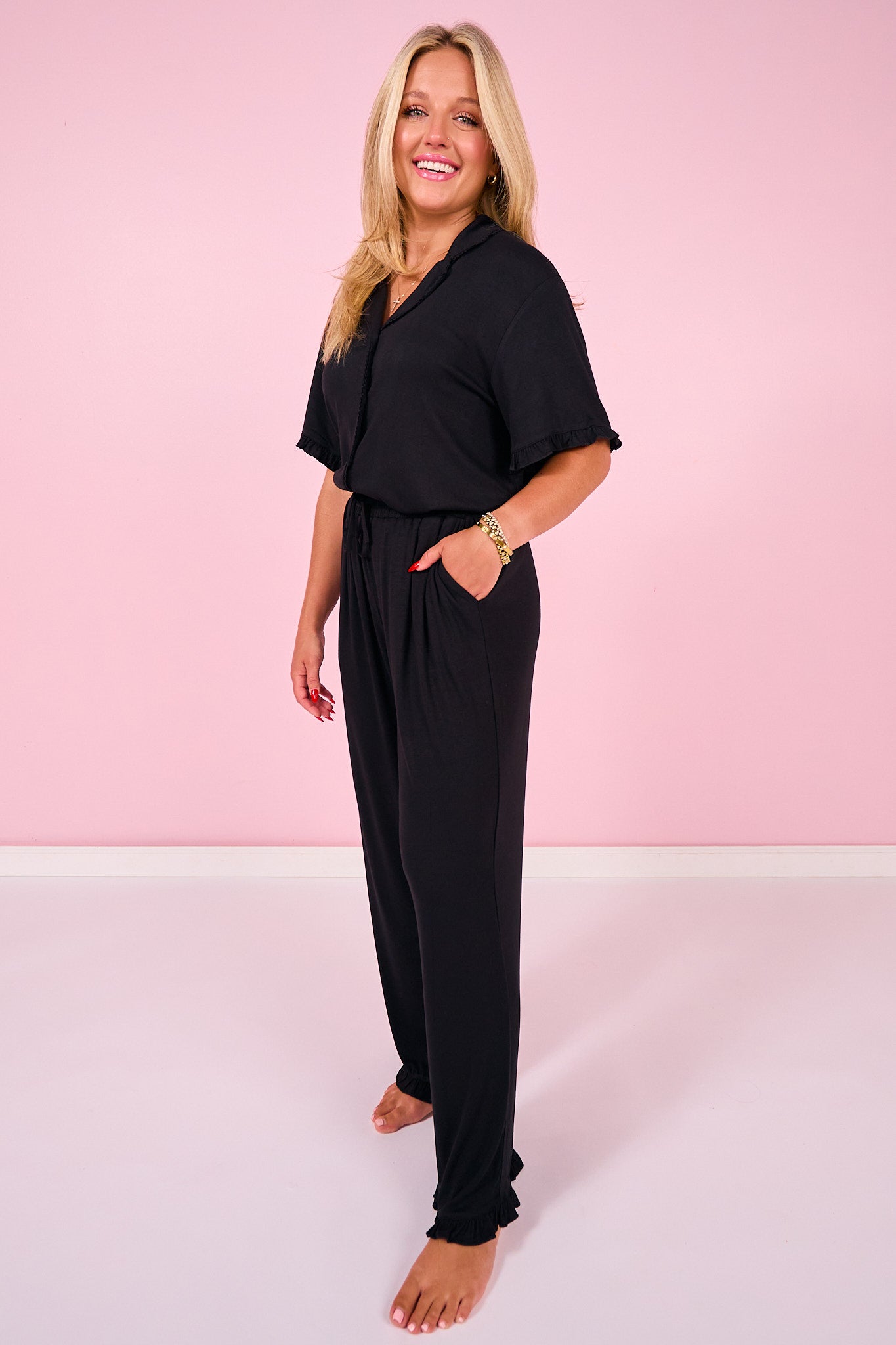 SSYS Brielle Ruffle Pajama Pants In Black
