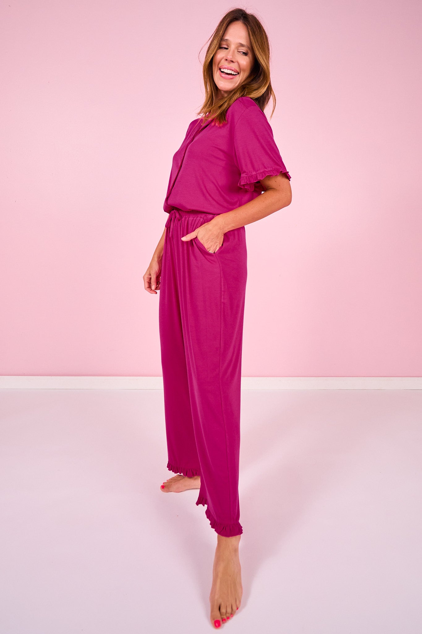 SSYS Brielle Ruffle Pajama Pants In Orchid