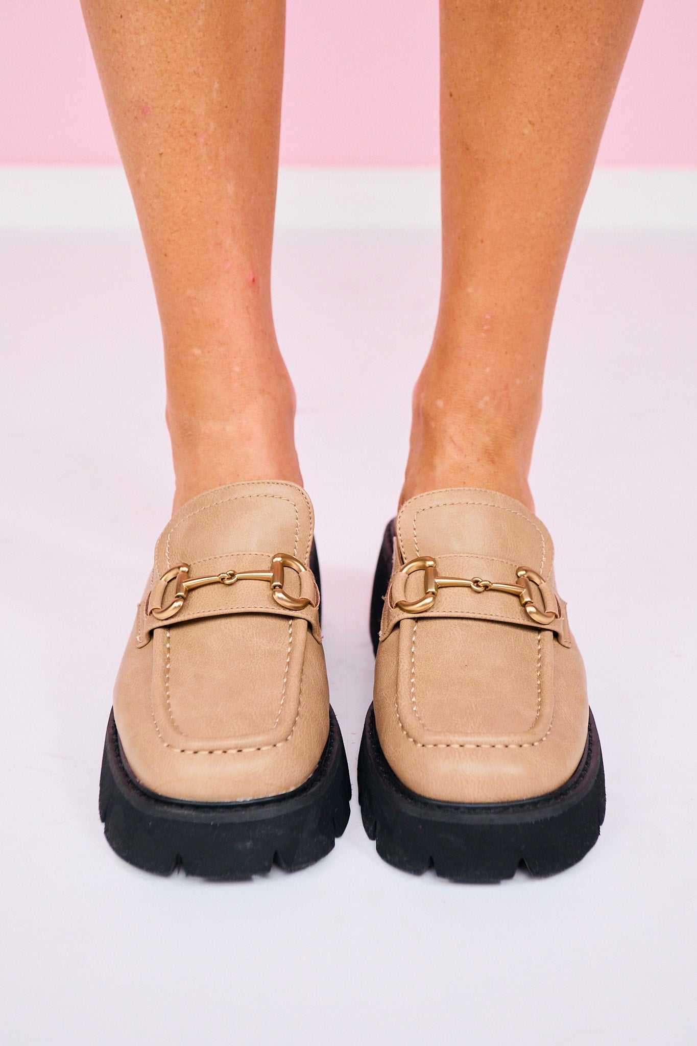 Taupe Horsebit Chunky Platform Loafer Mule